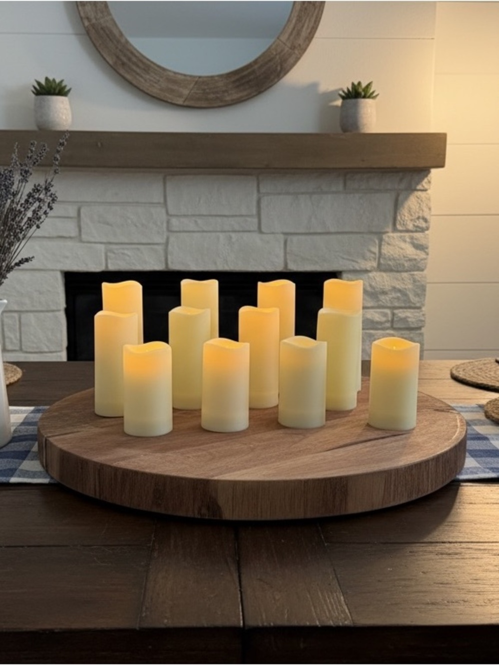 12 LED Flameless Pillar Candle Set in Cream w /remote control.3 different size.